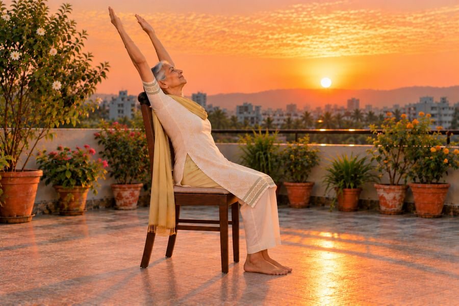Chair Surya Namaskar, 01: Raised arms