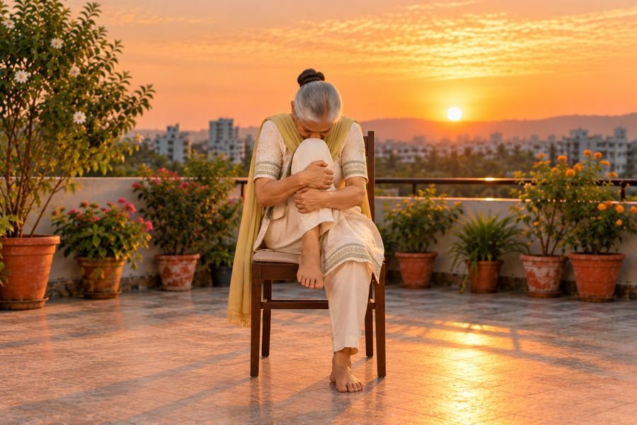 Chair Surya Namaskar, 09: Head to knee