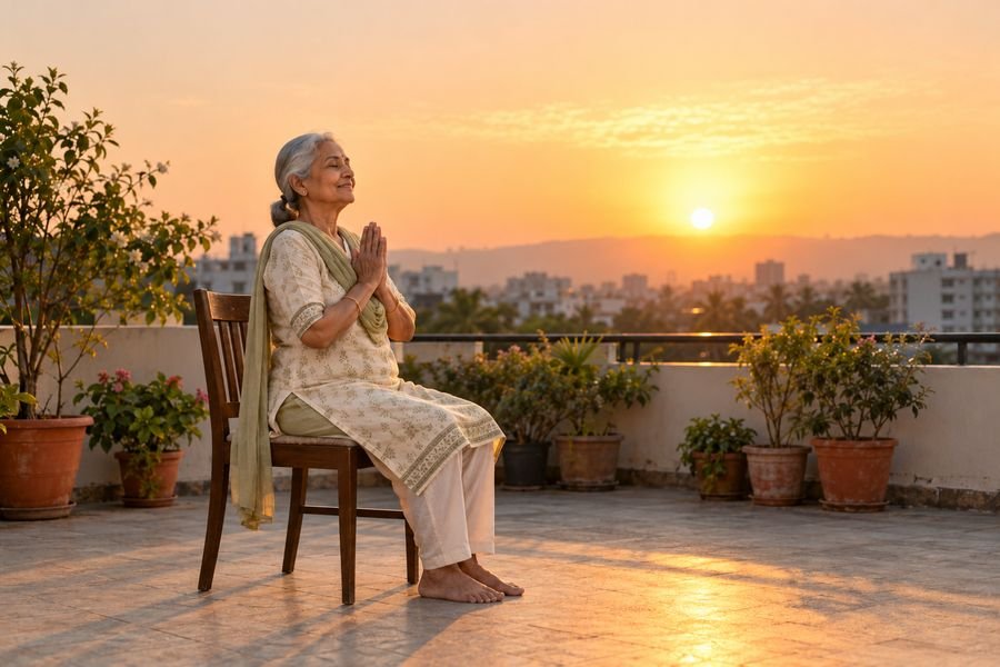 Chair Surya Namaskar, Start: Prayer pose